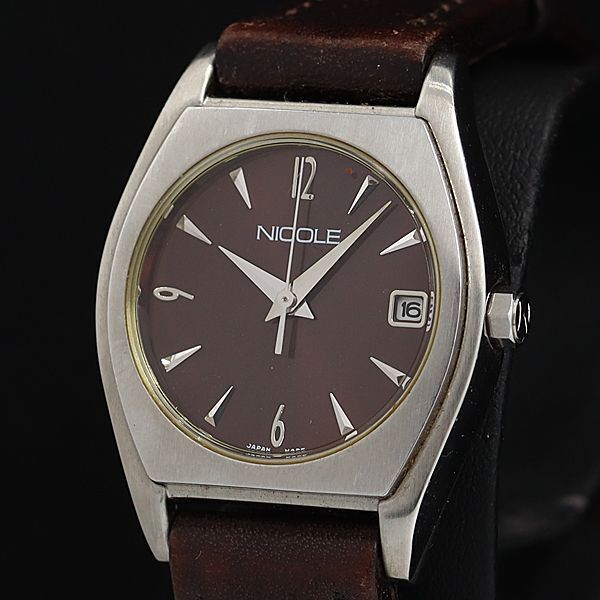 稼働 良品 ニコル NC-7055 QZ ブラウン文字盤 デイト ラウンド レディース腕時計 OSW 2000000 NSK拍卖