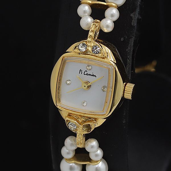 ピカミアン QZ ホワイト文字盤 スクエア 石付き ダイヤベゼル ブレスレットウォッチ ゴールド レディース腕時計 2000000 NSK OMI拍卖