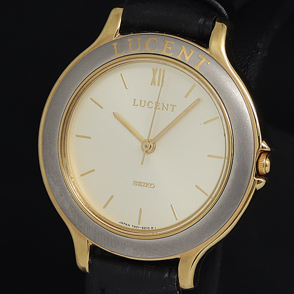 稼動 美品 セイコー ルーセント 7N01-6160 QZ ゴールド文字盤 メンズ腕時計 OWD 2000000 NSK拍卖