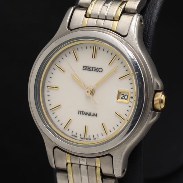 セイコー 7N82-6D80 チタニウム デイト QZ アイボリー文字盤 レディース腕時計 TKD 2000000 NSK拍卖