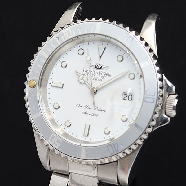 稼働 シャルルホーゲル CV-7833R QZ 白文字盤 デイト ラウンド メンズ腕時計 OSW 2000000 NSK拍卖
