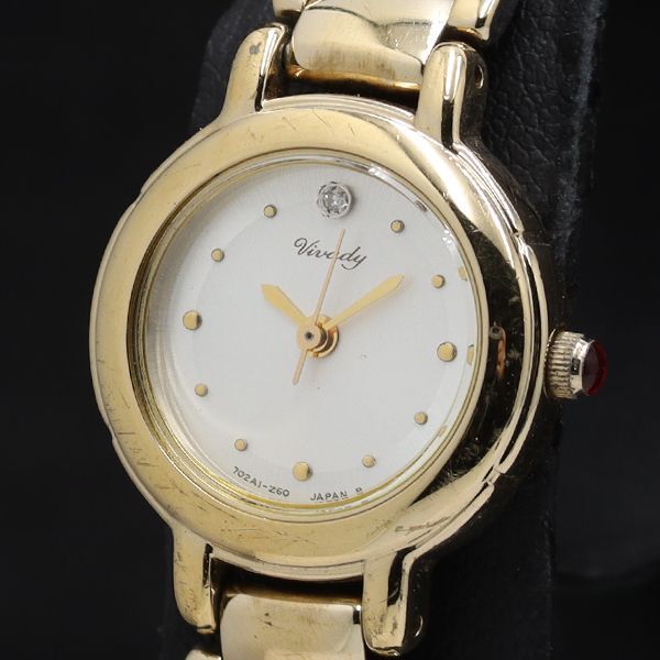 稼働 カシオ ヴィバディ MNE-104 石付 ラウンド QZ ホワイト文字盤 レディース腕時計 TKD 2000000 NSK拍卖