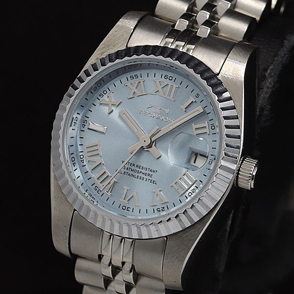 稼働 良品 テクノス T6919 QZ 水色文字盤 デイト ラウンド レディース腕時計 OSW 2000000 NSK拍卖