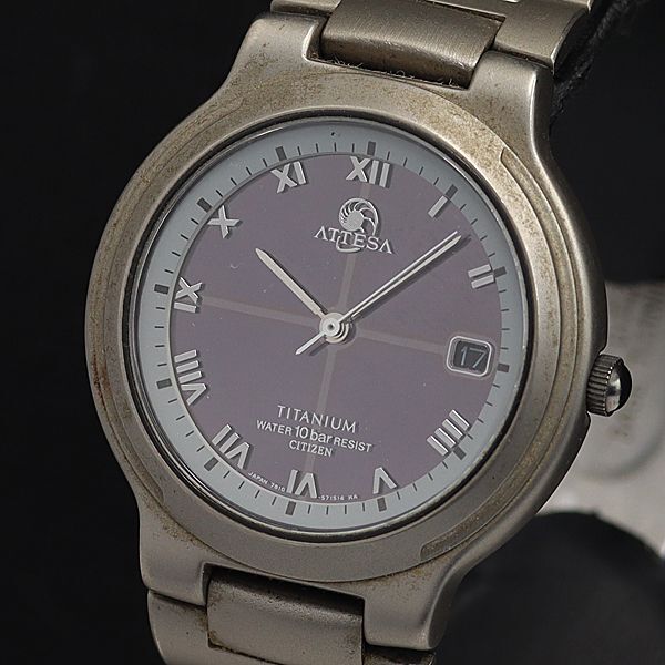 稼働 良品 アテッサ シチズン 7810-571606TA QZ 黒文字盤 デイト ラウンド メンズ腕時計 OSW 2000000 NSK拍卖