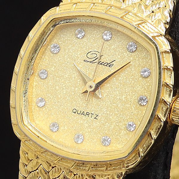 稼働 良品 デュード ジェイアクシス 20-520-I QZ ゴールド文字盤 スクエア 石付き レディース腕時計 OSW 2000000 NSK拍卖