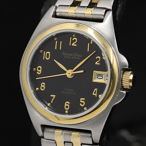 稼働 良品 ロマンディーノ QZ 2993 黒文字盤 デイト ラウンド レディース腕時計 TCY2000000 NSK拍卖