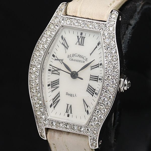 稼働 良品 エレガンス グランデュール QZ シェル文字盤 トノー型 レディース腕時計 OSW 2000000 NSK拍卖