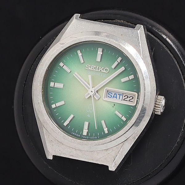 稼動 セイコー QZ 7903-0010 グリーン系文字盤 ラウンド デイデイト トップのみ レディース腕時計 2000000 NSK OMI拍卖