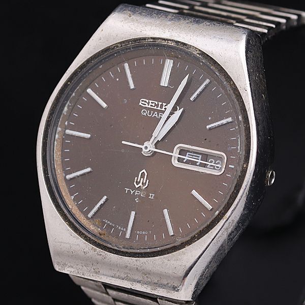 セイコー タイプツー 7546-8100 QZ ブラウン文字盤 デイデイト ラウンド メンズ腕時計 OSW 2000000 NSK拍卖