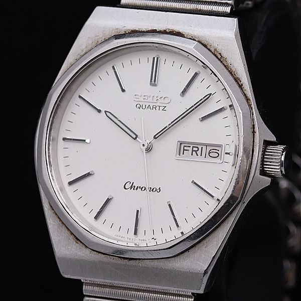 稼働 良品 セイコー クロノス 7433-7040 QZ 白文字盤 デイデイト シルバー文字盤 ラウンド メンズ腕時計 OSW 2000000 NSK拍卖