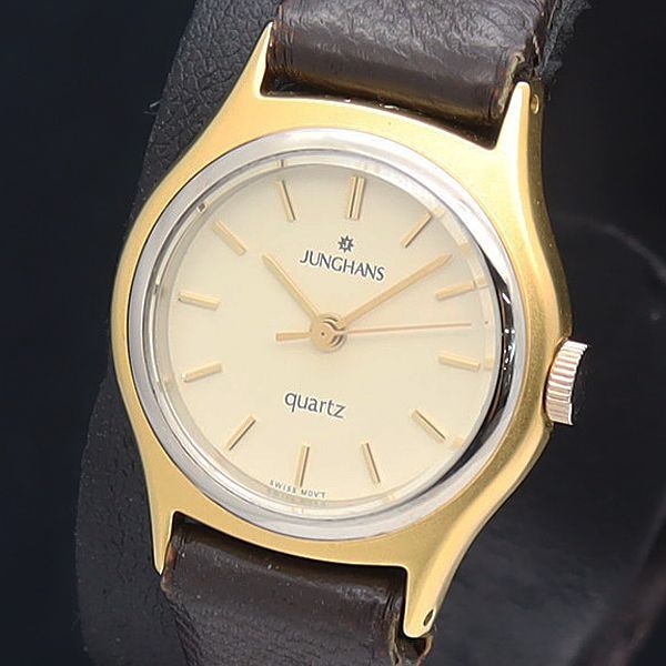 稼動 良品 ユンハンス QZ ラウンド ゴールド文字盤 レディース腕時計 2000000 NSK MTM拍卖