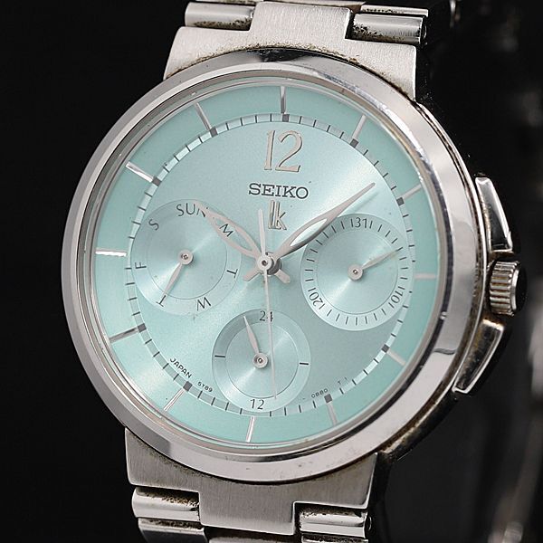 稼働 良品 セイコー ルキア QZ 5Y89-0B70 ミントグリーン文字盤 クロノグラフ ラウンド レディース腕時計 TCY2000000 NSK拍卖