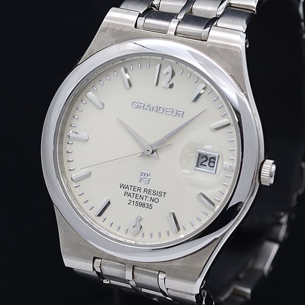 稼動 良品 箱付き グランドール QZ デイト シルバー文字盤 メンズ腕時計 2000000 NSK MTM拍卖