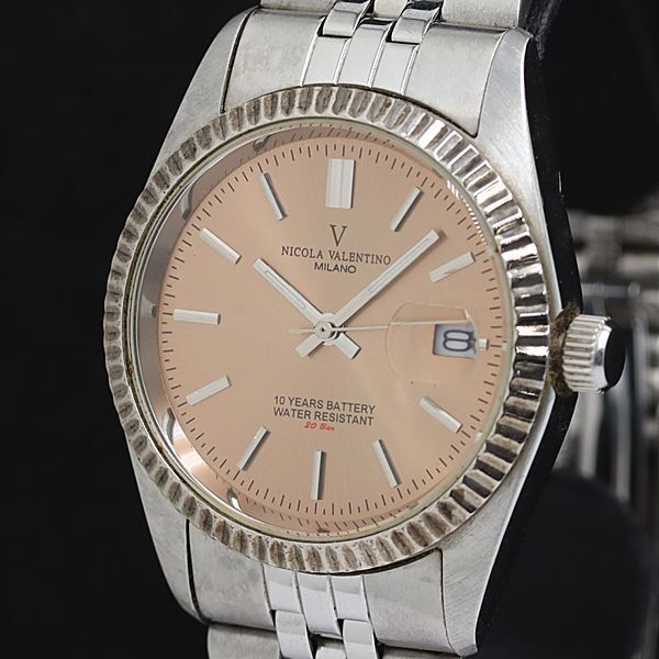 ニコラバレンチノ QZ NGV-7540 ブラウン文字盤 ラウンド デイト シルバー メンズ腕時計 2000000 NSK OMI拍卖
