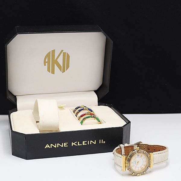 良品 箱付 アンクライン チェンジベゼル 5カラー QZ デイト 白文字盤 レディース腕時計 SGN 2000000 NSK拍卖