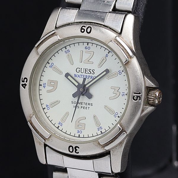稼動 良品 ゲス QZ ウォータープロ 50M 165F シルバー文字盤 メンズ腕時計 2000000 NSK INU拍卖
