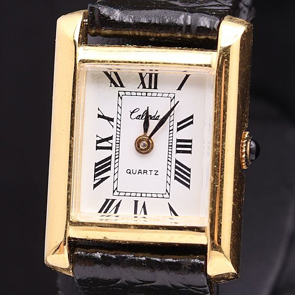 保/箱付 カリンダ ゴールド レクタンギュラー 白文字盤 QZ レディース腕時計 KMR 2550000 NSK拍卖