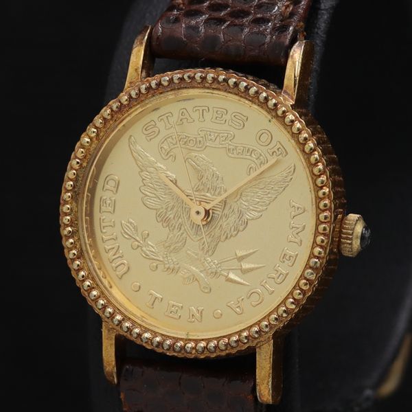 稼働 アンティーク アメリカ QZ ゴールド文字盤 レディース腕時計 TKD 2000000 NSK拍卖