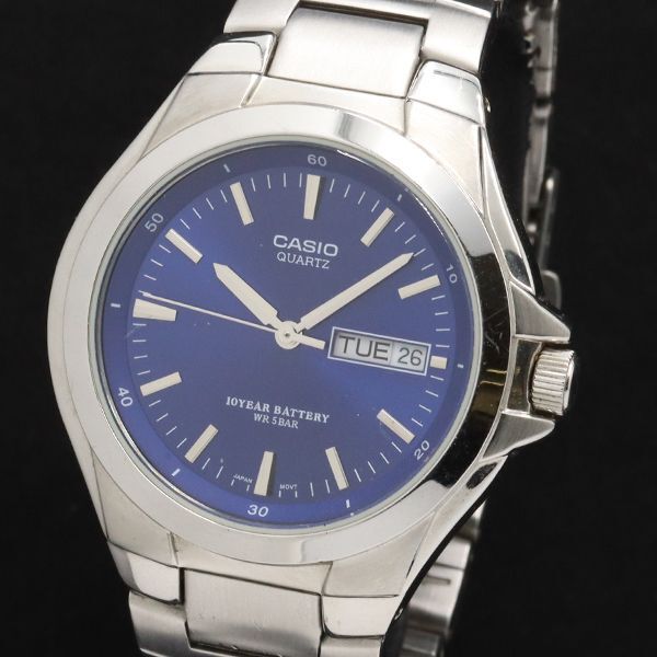 稼働 カシオ コレクション 3716 MTP-1228DJ デイデイト QZ ブルー文字盤 メンズ腕時計 TKD 2000000 NSK拍卖