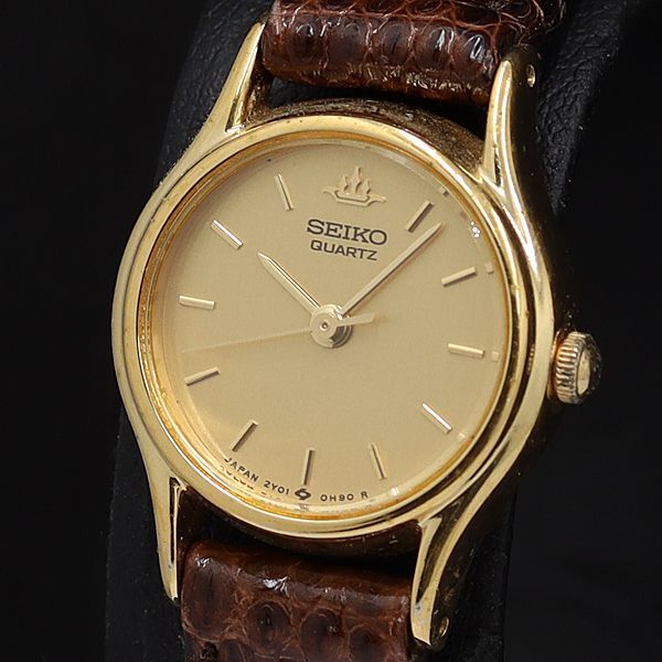 セイコー QZ 2Y01-0A10 ゴールド文字盤 ラウンド レディース腕時計 TCY2000000 NSK拍卖
