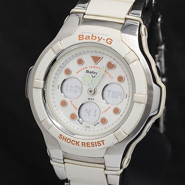 箱付き 稼動 良品 カシオ QZ ベビージー BGA-123 ホワイト×オレンジ文字盤 デジタル レディース腕時計 2000000 NSK OMI拍卖