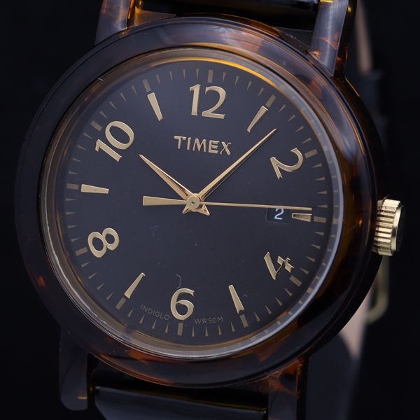 良品 タイメックス CR2016 QZ デイト ブラック文字盤 メンズ腕時計 TKD拍卖