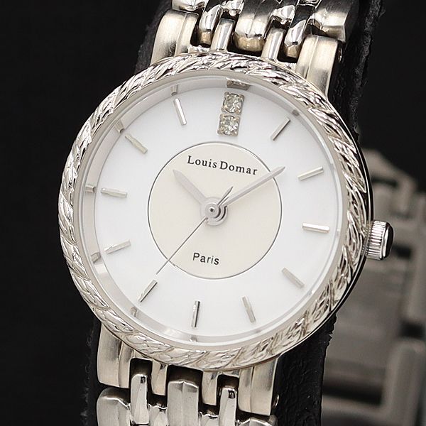 稼働 未使用品 ルイスドマー LD-07L 定価¥50,000- シルバー ラウンド 2P 石付 ホワイト文字盤 QZ レディース腕時計 NSY 2000000 NSK拍卖