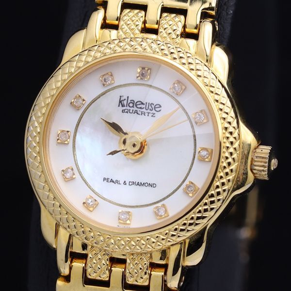 良品 クロイゼ SK-196-E 99ft-30m 石付 QZ ホワイトシェル文字盤 レディース腕時計 TKD拍卖