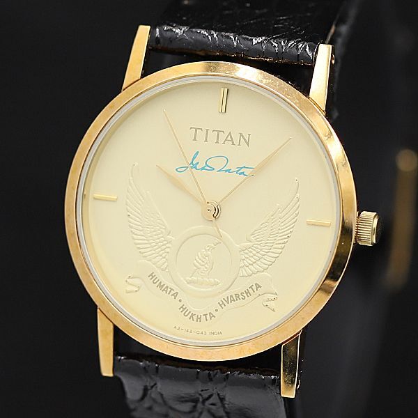 チタン ジェステート QZ アイボリー文字盤 シリンダー レザーベルト メンズ腕時計 DOI 2000000 NSK拍卖