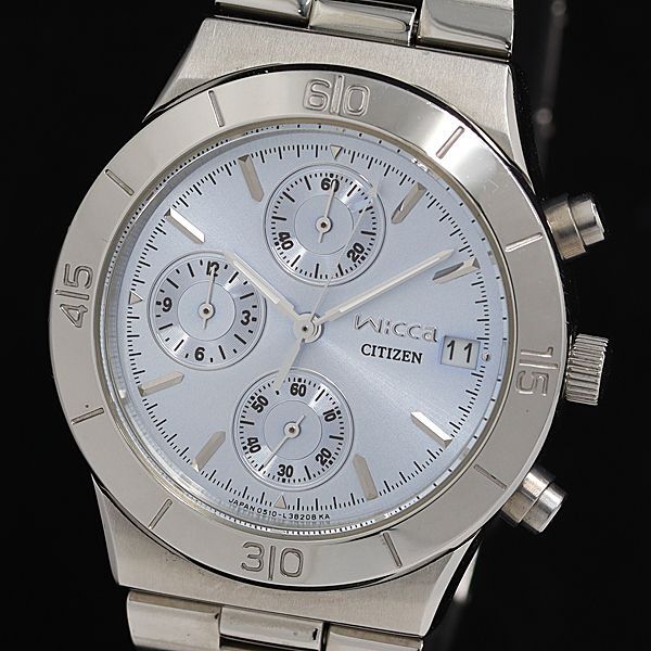 シチズン WICCA デイト クロノグラフ ラウンド 0510-L20450 TA QZ ライトブルー文字盤 レディース腕時計 SGN 2000000拍卖