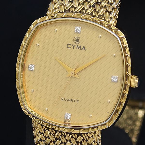 稼動 良品 QZ シーマ 604SP スクエア 石付 ゴールド文字盤 メンズ腕時計 OKZ拍卖