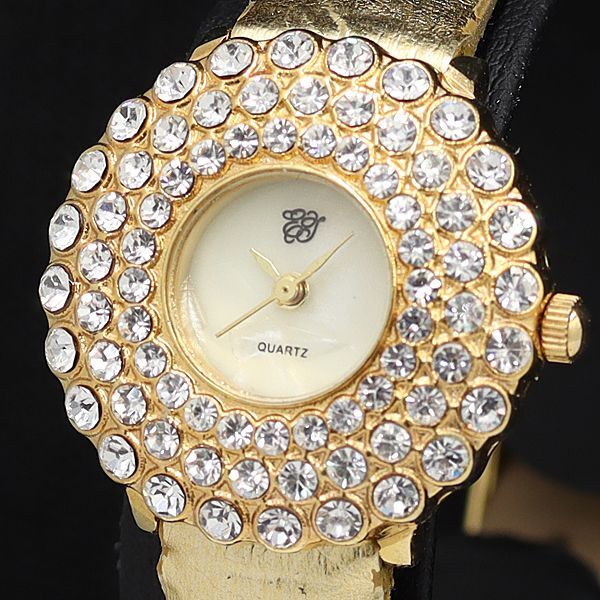 良品 QZ 石付ベゼル アイボリー文字盤 レディース腕時計 TCY拍卖