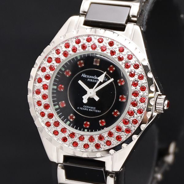 稼動 QZ 美品 保/鑑別書/箱付 定価約98000円 アレサンドラオーラ AO-888-2 黒文字盤 レディース腕時計 KRK 2000000 NSK拍卖