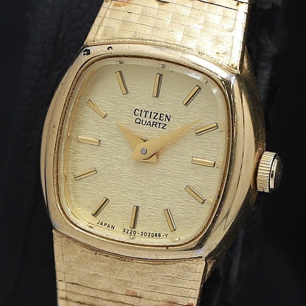 稼動 QZ 良品 シチズン 3220-324544 ゴールド文字盤 レディース腕時計 KRK拍卖
