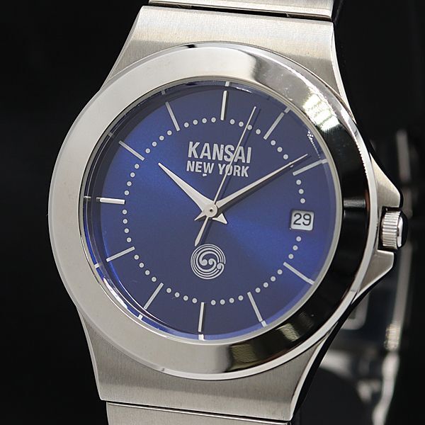 稼働 美品 寛齋ニューヨーク KEW-300 ブルー文字盤 デイト QZ メンズ腕時計 NSY拍卖