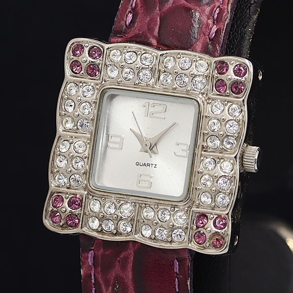 良品 エイボン QZ シルバー文字盤 石付き バングルウォッチ レディース腕時計 OGH 2550000 NSK拍卖