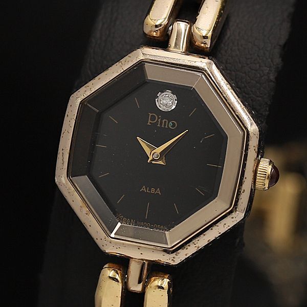 セイコー アルバ ピノ V400-5160 石付 ブラック文字盤 カットガラス QZ レディース腕時計 NSY拍卖