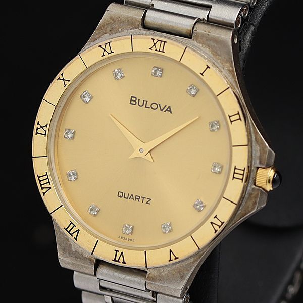 稼動 ブローバ 874208 QZ 石付 ゴールド文字盤 レディース腕時計 KTR拍卖