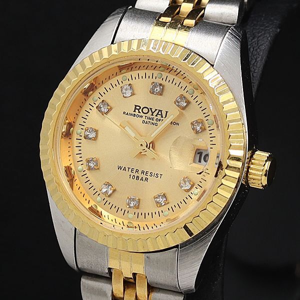 良品 ロイヤル QZ ゴールド文字盤 ダイヤインデックス デイト ジュビリーブレス レディース腕時計 TCY2000000 NSK拍卖