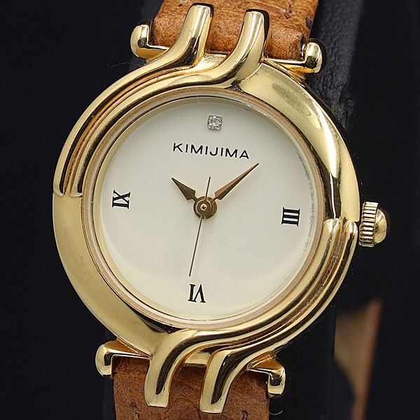 キミジマ QZ クリーム文字盤 石付き レディース腕時計 OGI拍卖