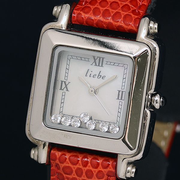 稼動 良品 QZ リエベ liebe スクエア 石付 シェル文字盤 レディース腕時計 OKZ 2000000拍卖