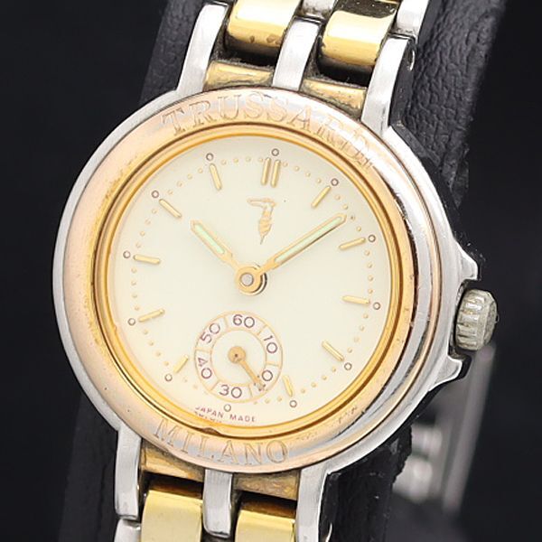 稼働 良品 TRUSSARDI TR-7706 QZ クリーム文字盤 スモセコ レディース腕時計 SGN拍卖