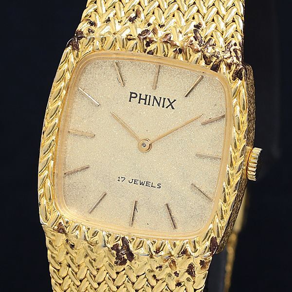 稼動 良品 QZ PHINIX フィニックス 82-395 スクエア ゴールド文字盤 メンズ腕時計 OKZ 2000000拍卖