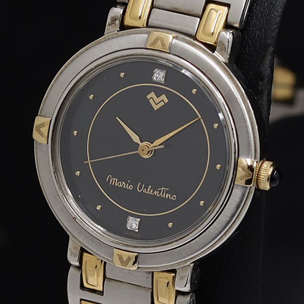 稼動 マリオ バレンチノ MV-800 QZ 2P石付 黒文字盤 レディース腕時計 KTR 2000000拍卖