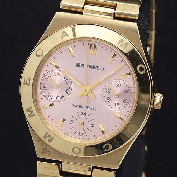 稼働 良品 モノコムサ QZ ピンクゴールド文字盤 デイデイト ラウンド レディース腕時計 MTM拍卖