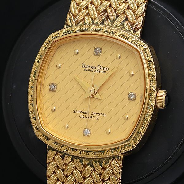 稼動 良品 ロマンディーノ QZ ゴールド文字盤 石付き RD-2929L レディース腕時計 OGH拍卖