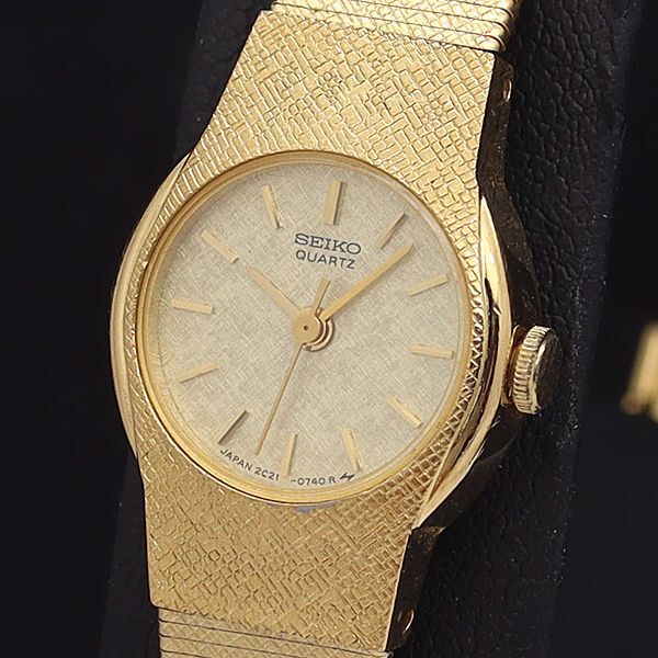 良品 セイコー QZ 2021-0160 ゴールド文字盤 ラウンド レディース腕時計 NKG拍卖
