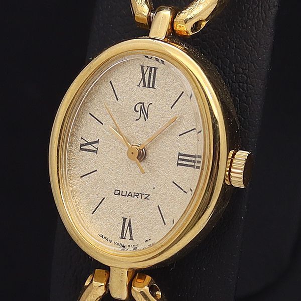 良品 ノエビア QZ Y481-6930 ゴールド文字盤 オーバル レディース腕時計 2550000NKG拍卖