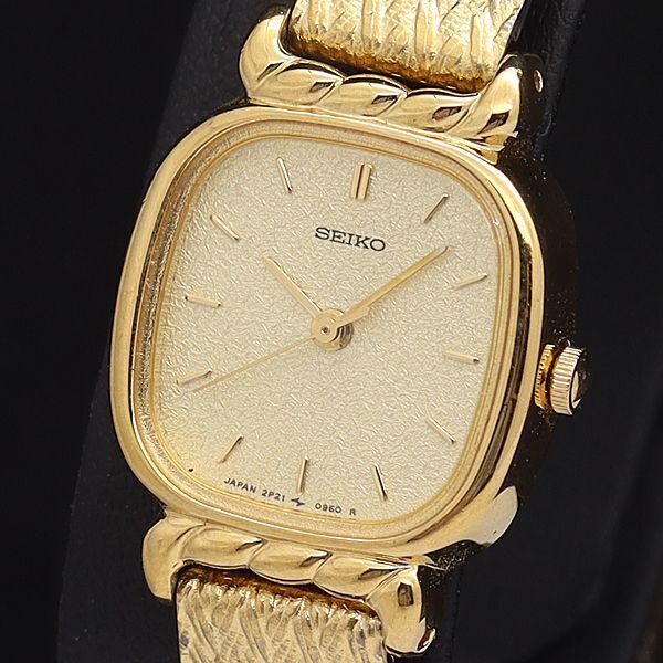 良品 セイコー QZ 2P21-5340 ゴールド文字盤 スクエア レディース腕時計 NKG拍卖
