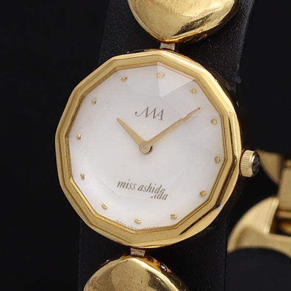 稼働 ミスアシダ QZ 4N20-5300 ホワイトシェル文字盤 カットガラス レディース腕時計 SMD拍卖